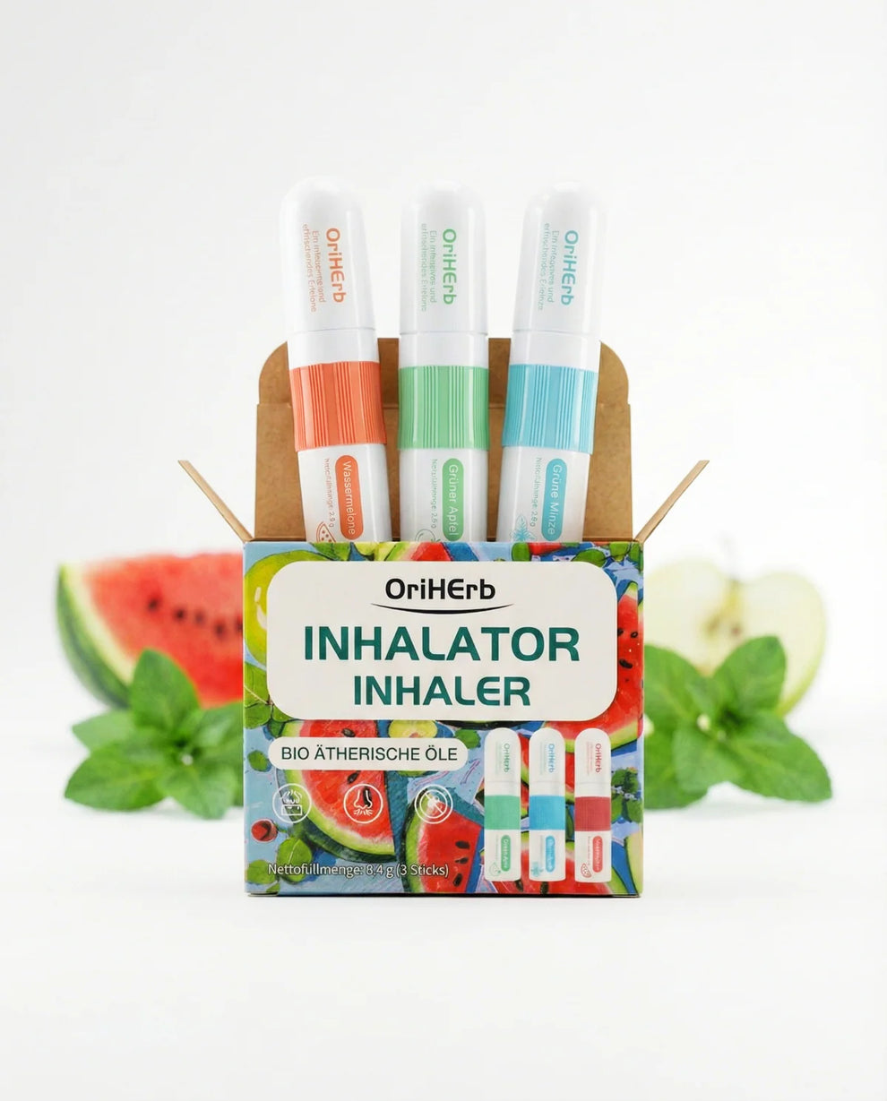 OriHerb Aroma-Sticks in drei Duftsorten – grüner Apfel, grüne Minze und Wassermelone. Oriherb.ch