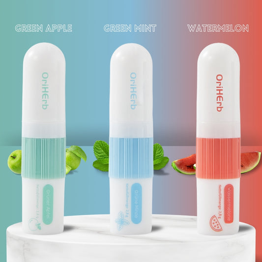 OriHerb Aroma-Sticks in drei Duftsorten – grüner Apfel, grüne Minze und Wassermelone