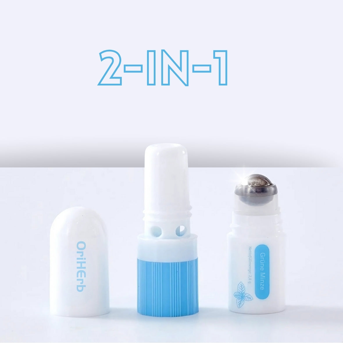 2-in-1 Funktion des OriHerb Inhalators – Duftinhalation und Roll-On Anwendung